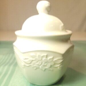 Vintage Steelite International England White Embossed Floral Sugar Bowl with Lid